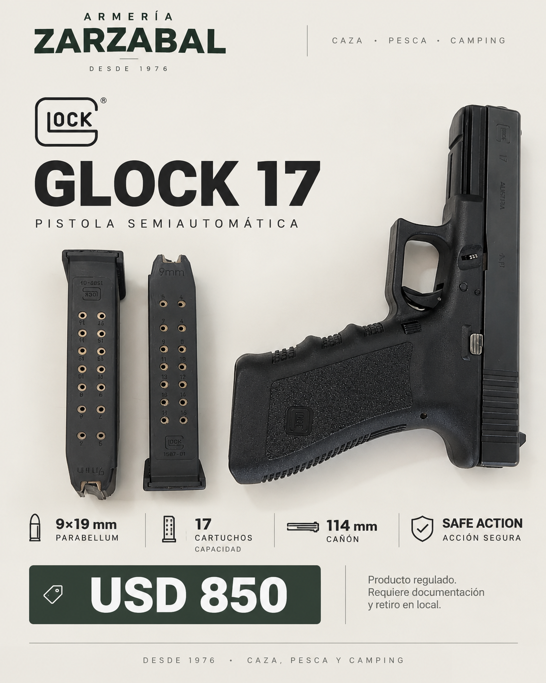 Pistola Glock 17 Cal. 9mm - Usada
