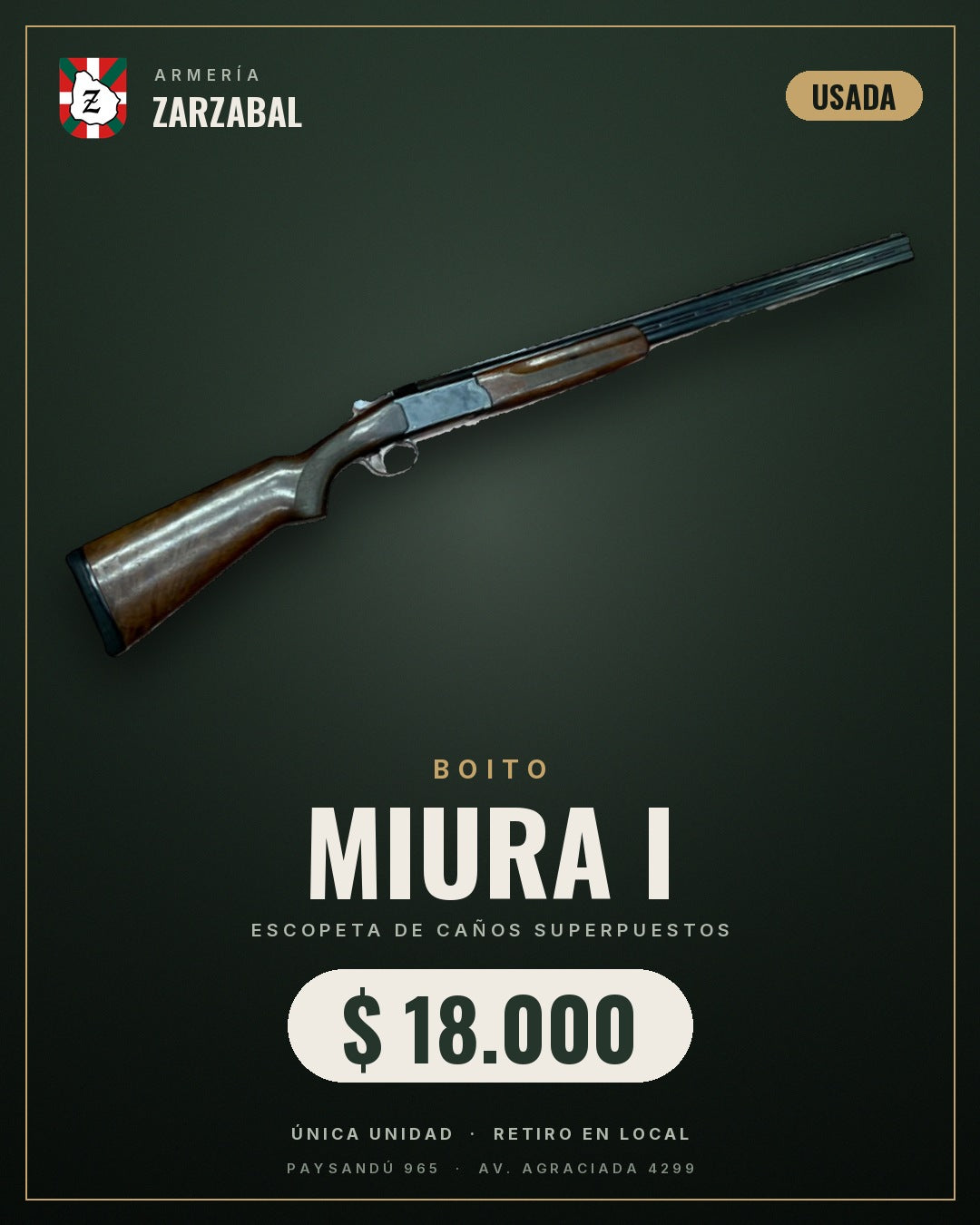 Escopeta Boito Mod. Miura l Cal. 20 - Usada