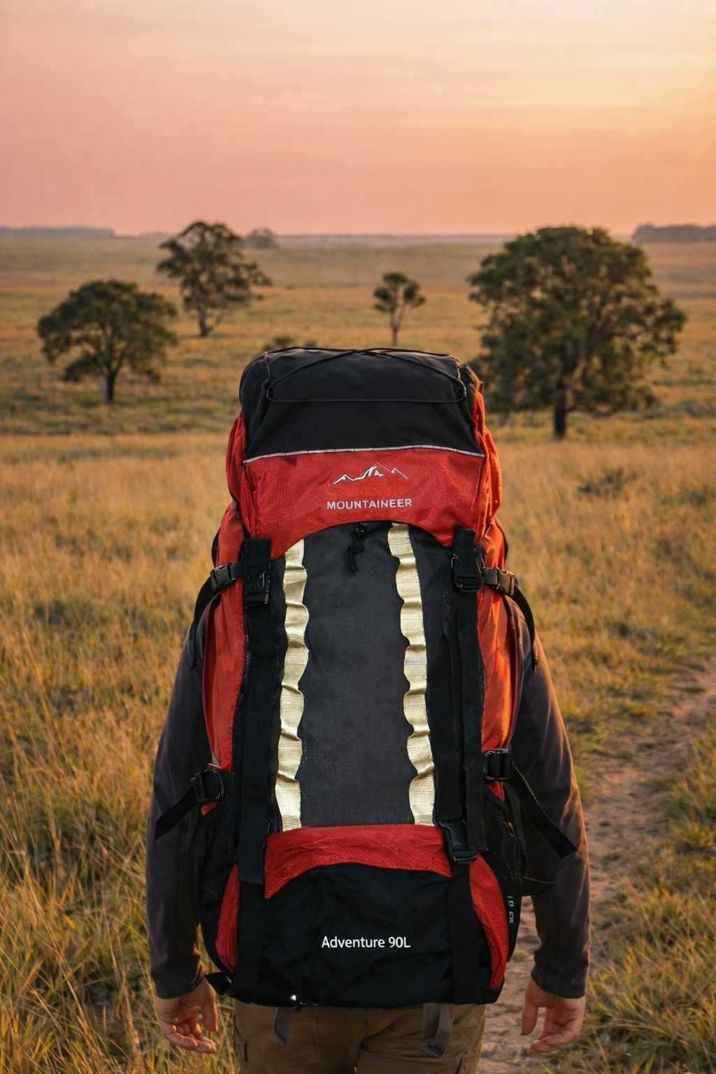 Mochila 90 L con arnés ajustable y forro para lluvia